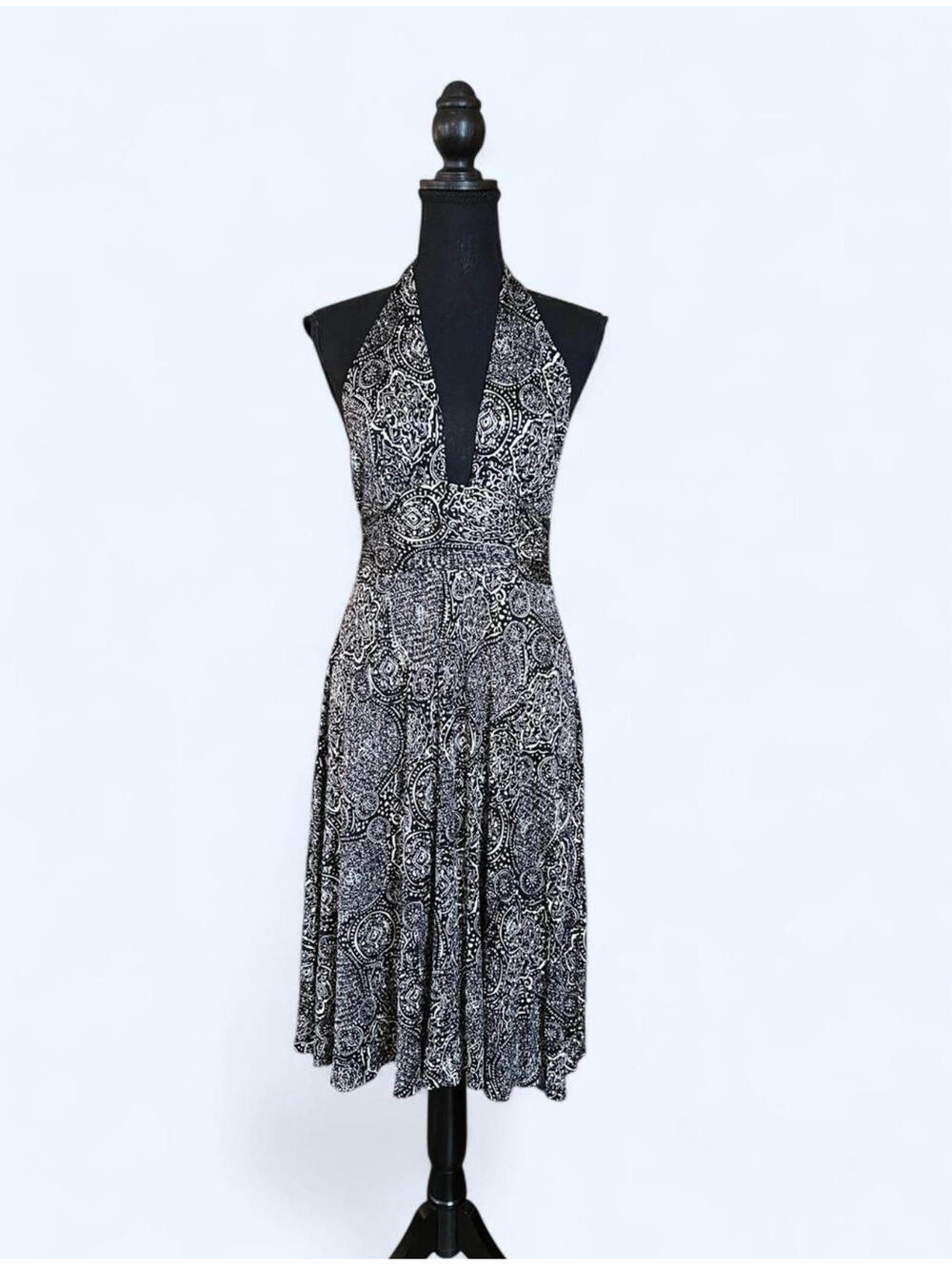 Black and White Halter Midi Dress